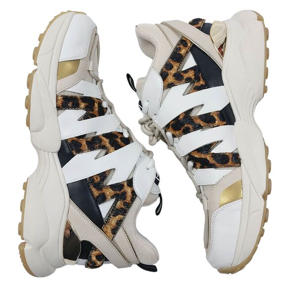 Michael Kors Sneakers Womens Sz 10 Ecru Hero Trainer Animal Print Small Air Mesh - Picture 15 of 16